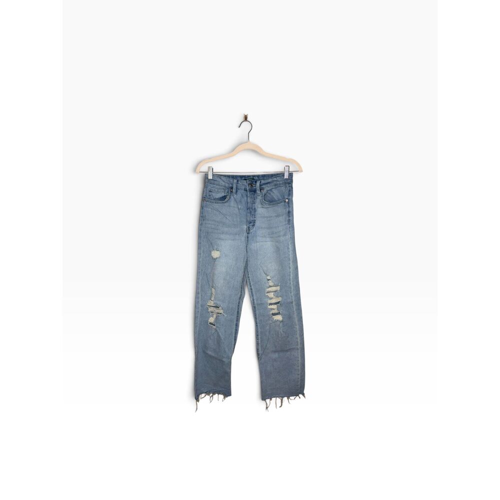 Wild Fable Women's Light Wash Distressed Straight Leg Jeans Raw Hem Size 2